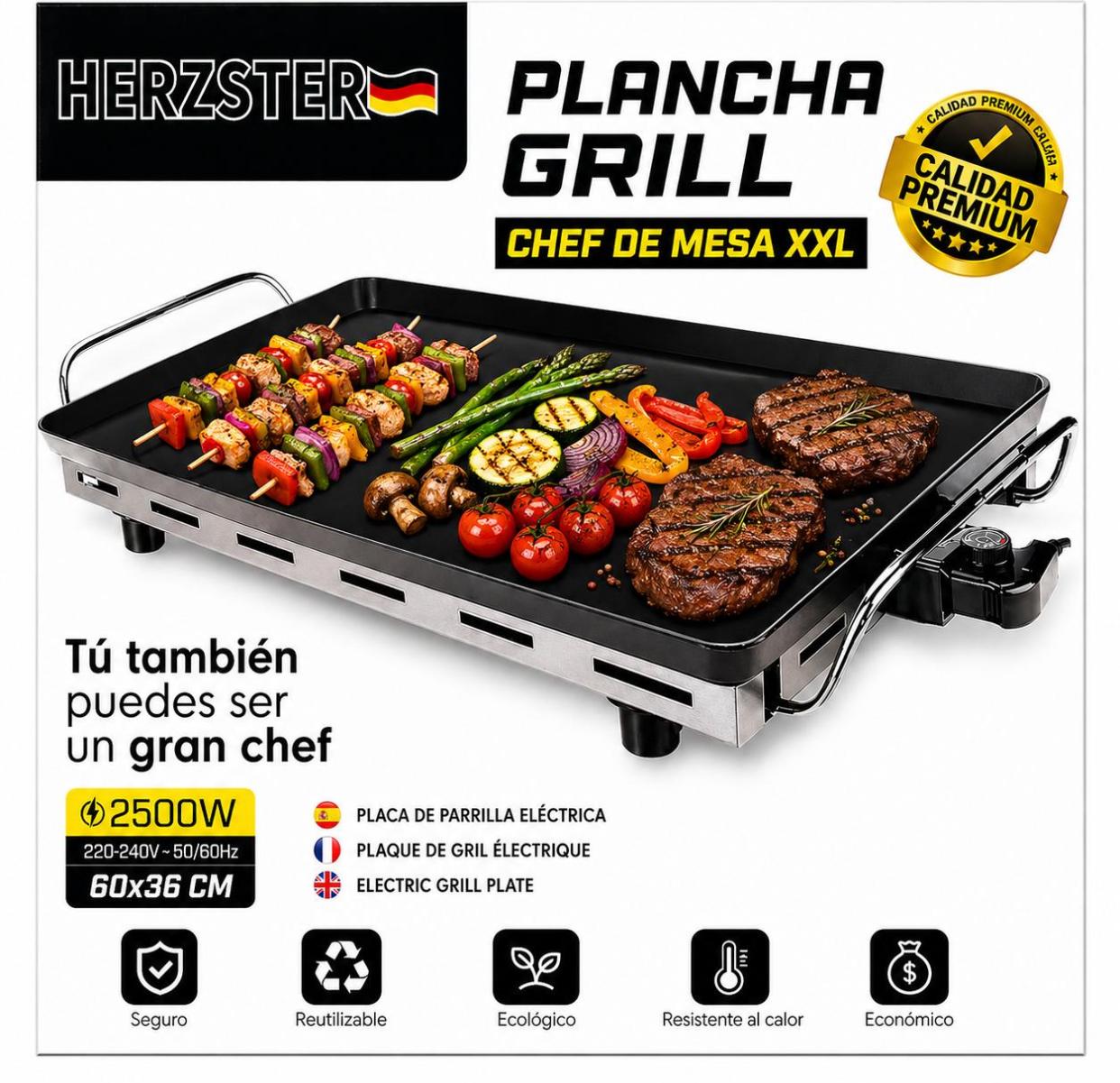 Plancha eléctrica grill 60x36