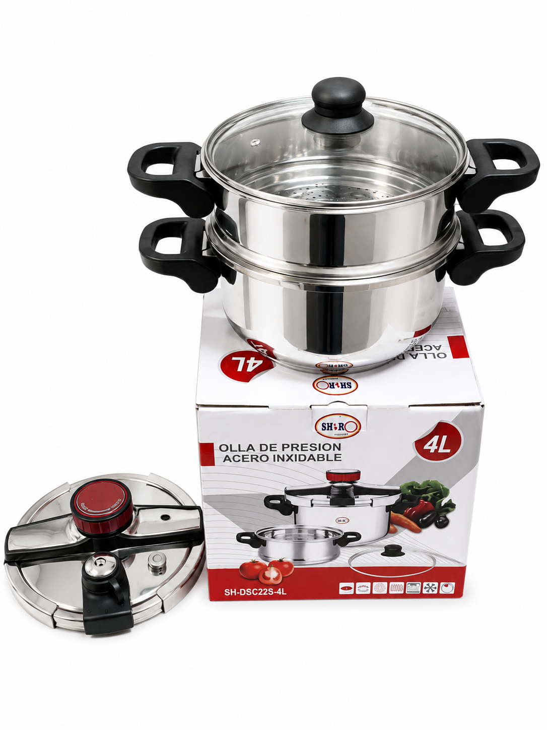 Olla de Presión Multifunción 4L de Acero Inoxidable con Vaporera - Shiro